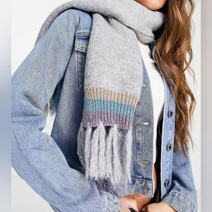 🇬🇧🧣French Connection (FCUK) SCARF: 🧶knit ✨shimmer stripe tassle scarf